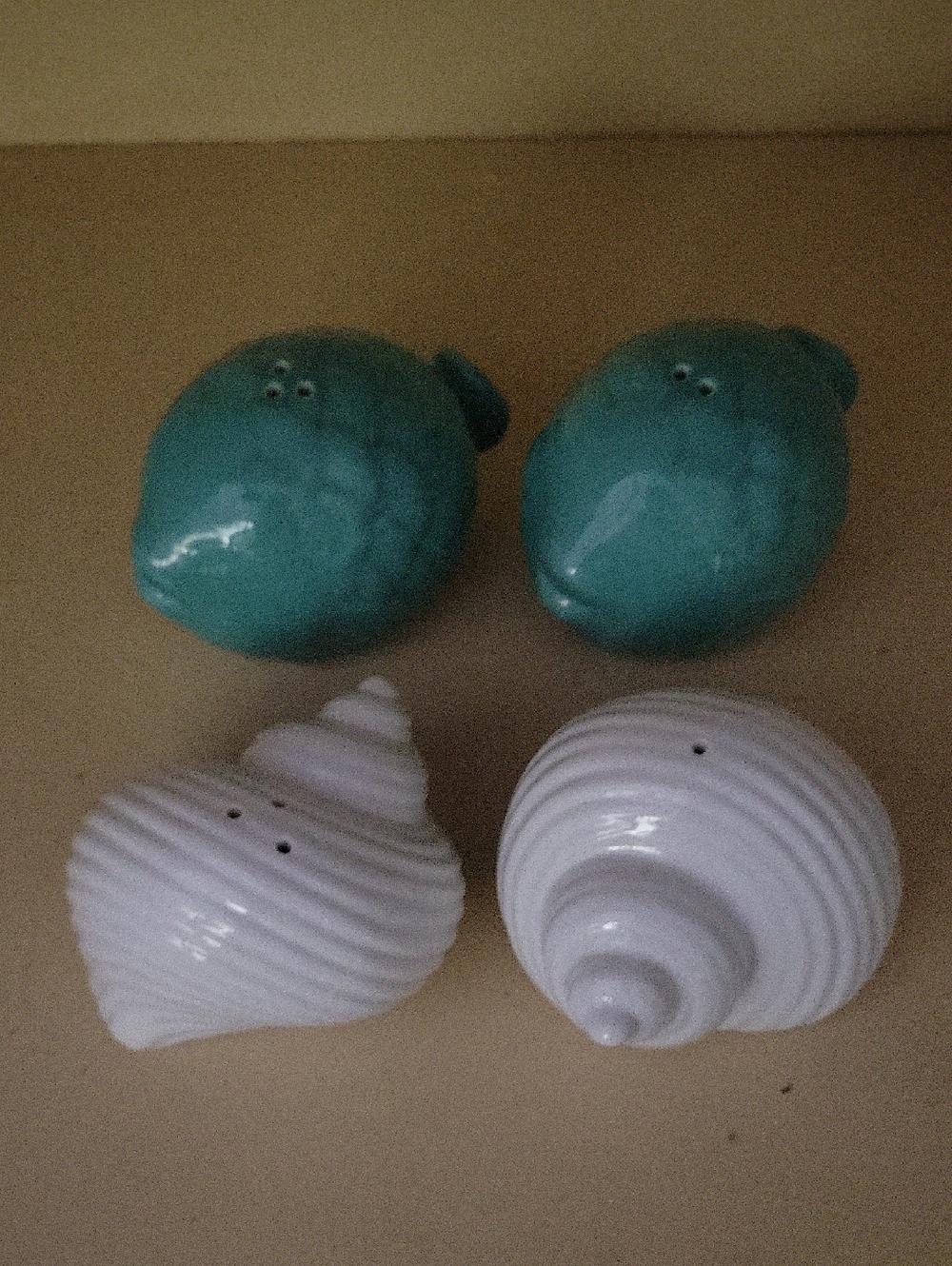 Ceramic Sea Shell Salt and Pepper Shaker Set - White and Teal